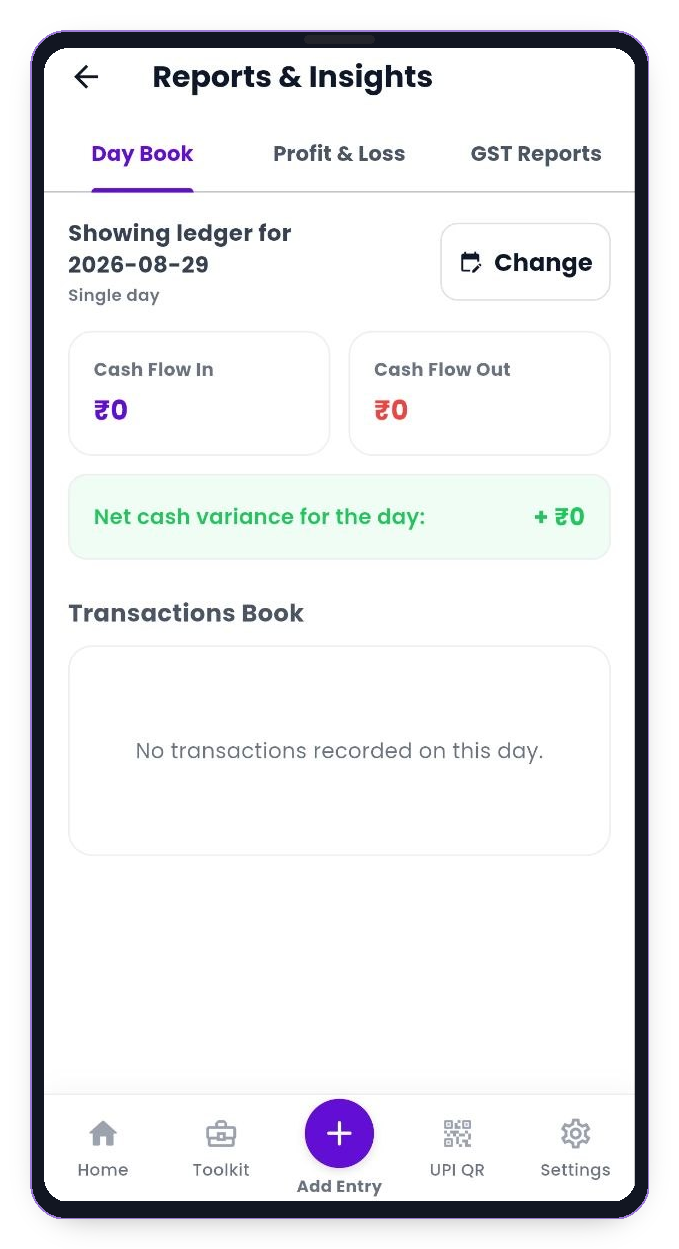 Zippl Day Book Screen