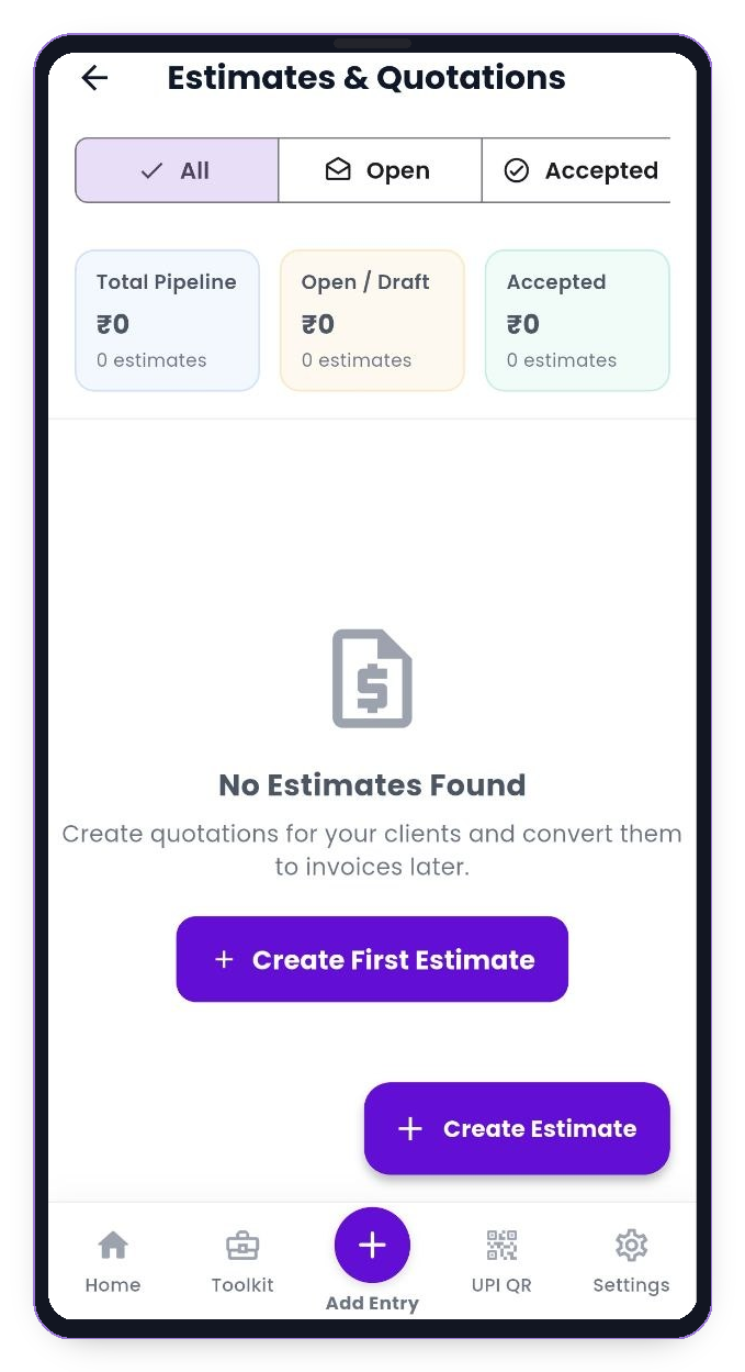 Zippl Estimates and Quotations Screen