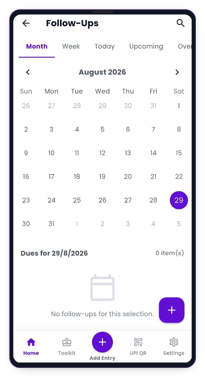 Follow-Ups Payment Calendar