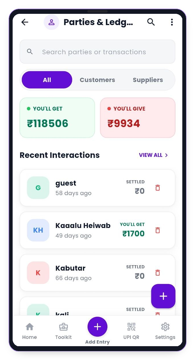 Zippl Parties and Customer Ledger Book