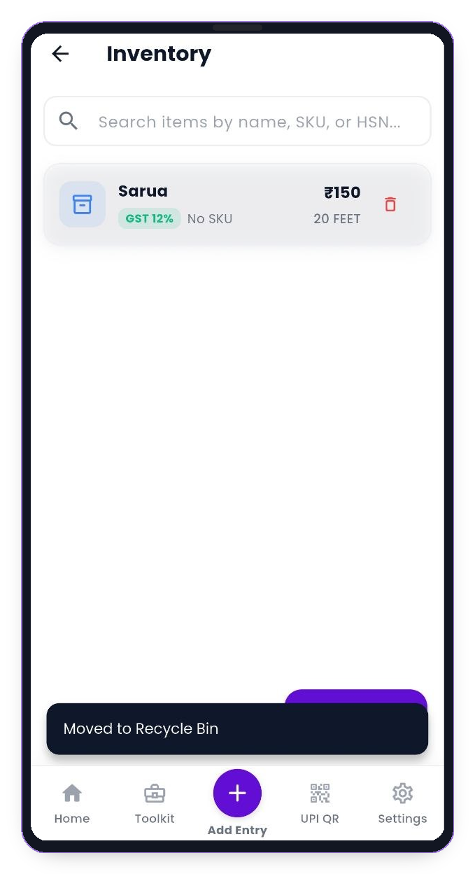 Zippl Safe Recycle Bin Screen