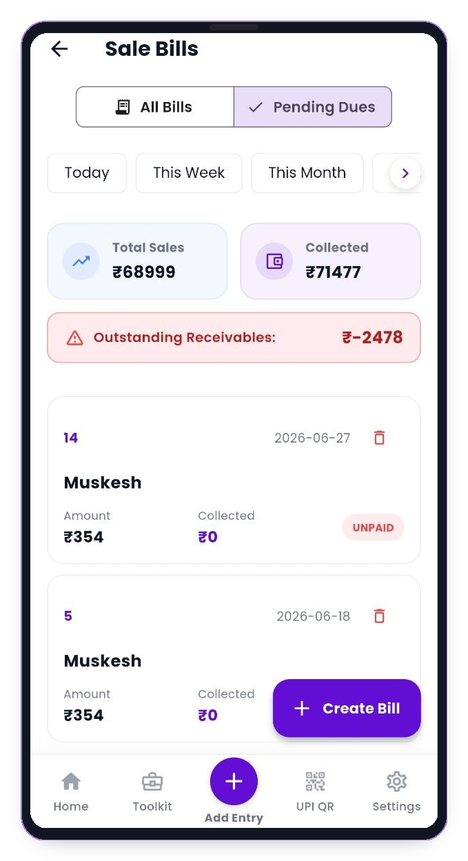 Zippl Sales Bills Invoicing App UI